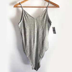 American Eagle Gray Ribbed V-Neck Tank Top Bodysuit Small